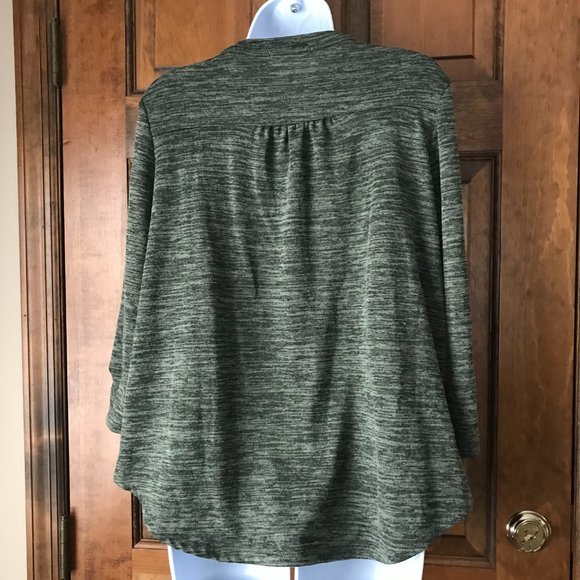 Notations Dark Green Marl V-Neck Henley Pullover w/Tab & Button 3/4 Sleeve PXL - Picture 8 of 11